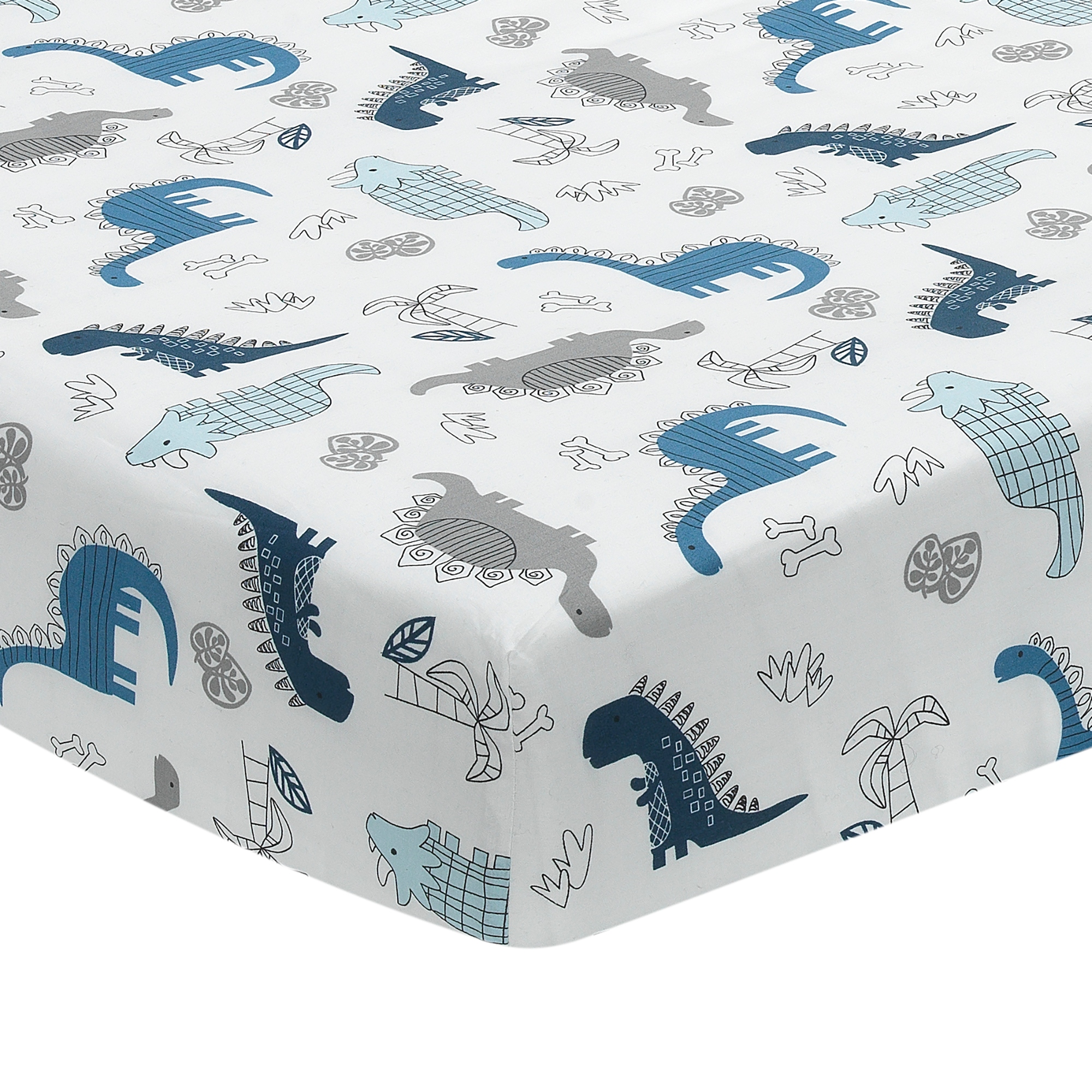 Lambs Ivy Baby Dino 100 Cotton Blue White Gray Dinosaur Fitted